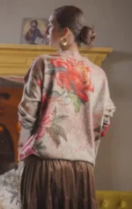 πουλόβερ όβερσάιζ ζεστό γυναικείο φλοράλ με στρας