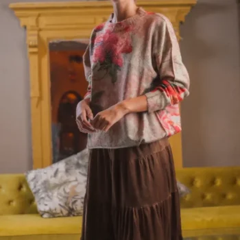 πουλόβερ όβερσάιζ ζεστό γυναικείο φλοράλ με στρας