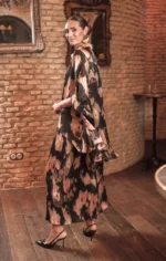 σετ πουκαμίσα παντελόνα σε φαρδιά γραμμή μαύρο εμπριμέ
