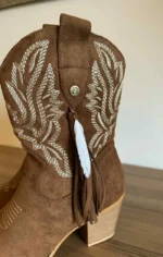 γουέστερν μπότες γυναικείες σουέτ καφέ με χαμηλό τακούνι