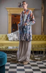 ζακέτα γυναικεία μακριά μπεζ φλοράλ απαλή στην υφή όβερσάιζ