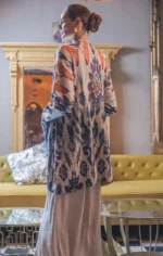 ζακέτα γυναικεία μακριά μπεζ φλοράλ απαλή στην υφή όβερσάιζ