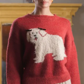 μπορντό πουλόβερ όβερσάιζ με κεντημένο μπεζ σκύλο