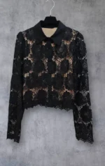 Πουκάμισο δαντέλα μαύρο με μπεζ φόδρα και γιακά