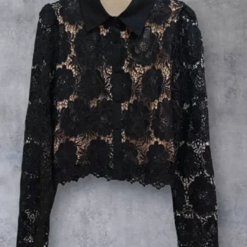 Πουκάμισο δαντέλα μαύρο με μπεζ φόδρα και γιακά