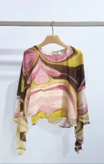 Μπλούζα με αέρινα μανίκια ροζ εμπριμέ