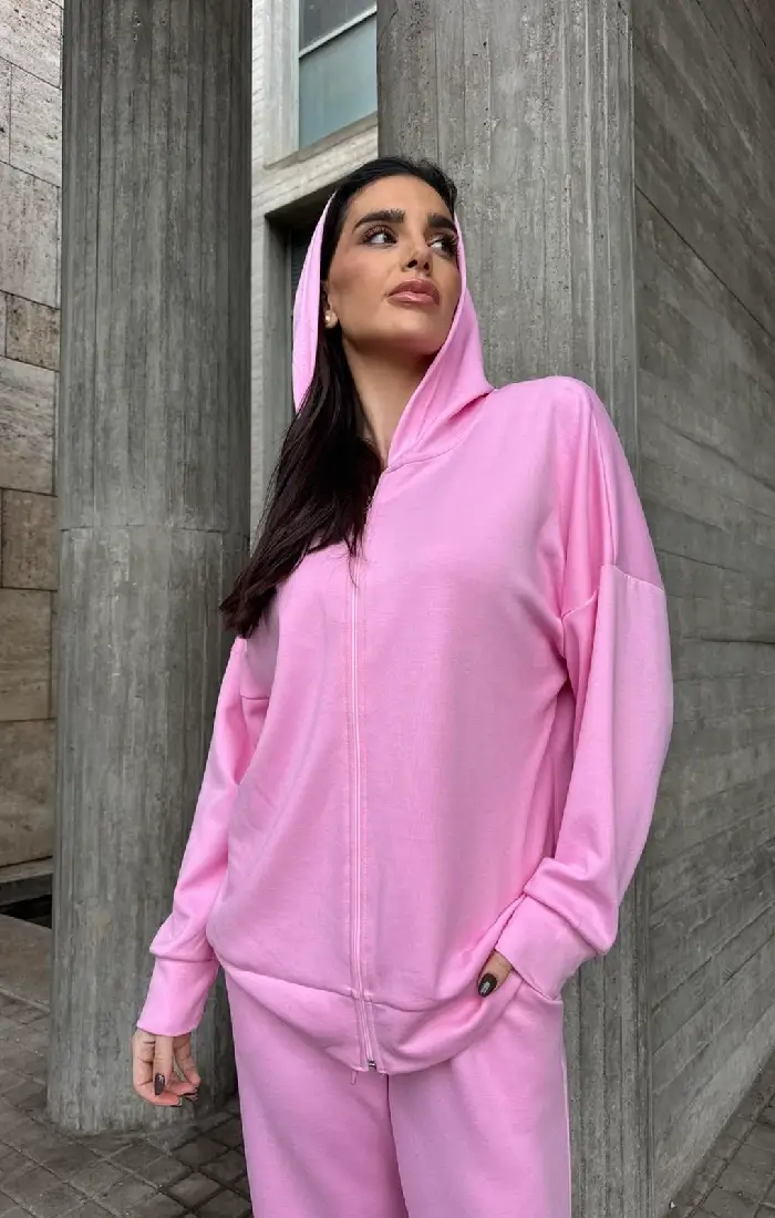 Σετ φόρμες ροζ γυναικείες με ζακέτα παντελόνι