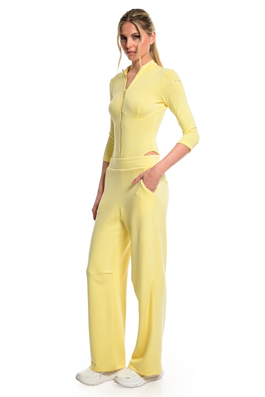παντελόνι φόρμας κίτρινο με λάστιχο στη μέση we coss