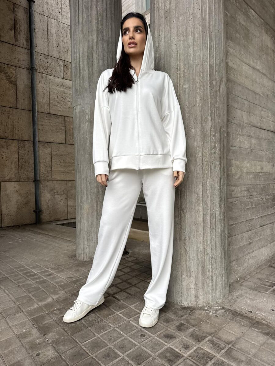σετ φόρμες λευκές γυναικείες με ζακέτα και παντελόνι με λάστιχο
