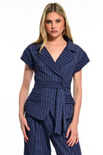 αμάνικο σακάκι γυναικείο ριγέ navy we coss