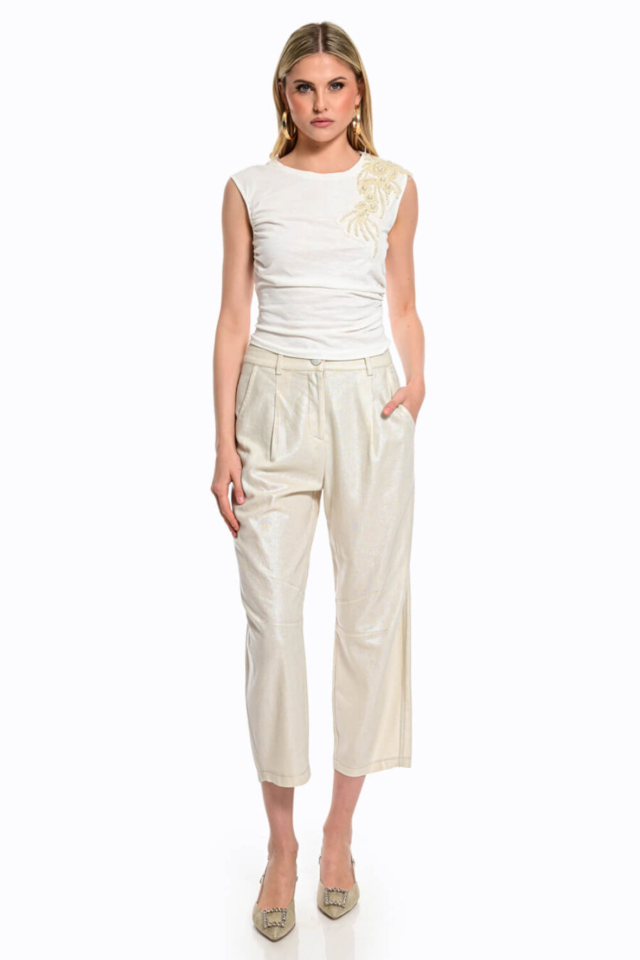 χρυσό παντελόνι ψηλόμεσο we coss