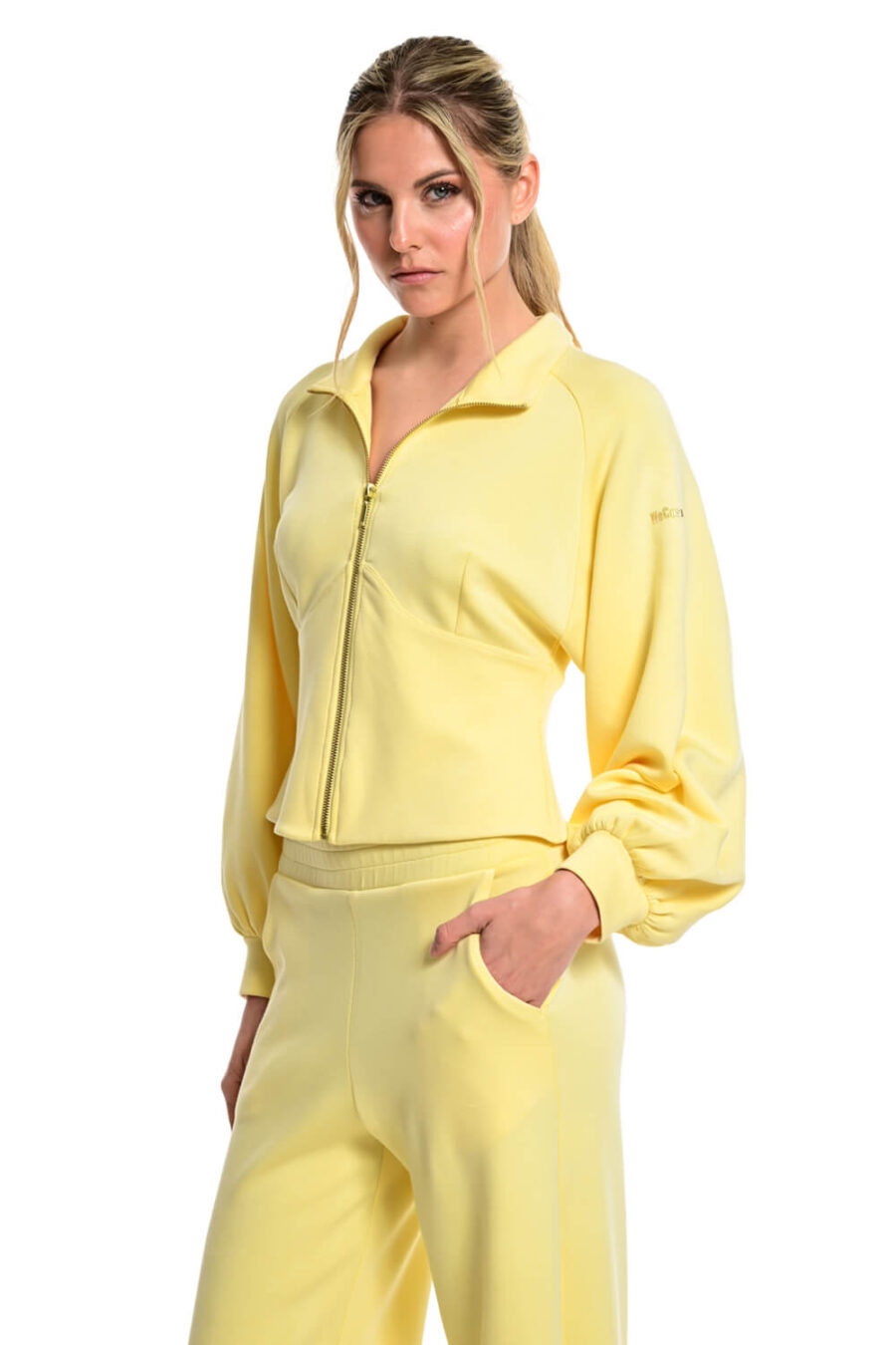 κίτρινη ζακέτα φούτερ γυναικεία we coss