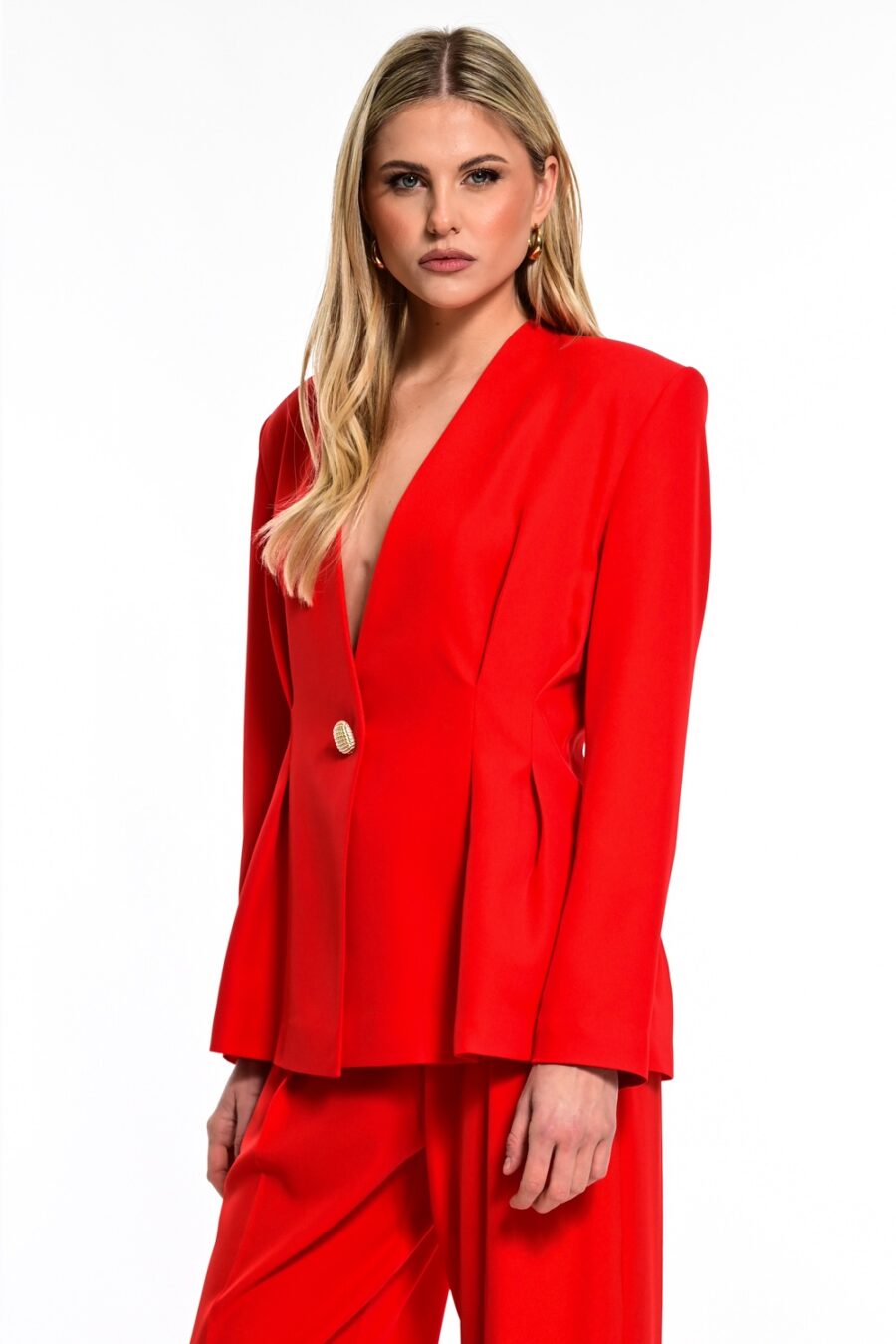 κόκκινο σακάκι γυναικείο μεσάτο we coss