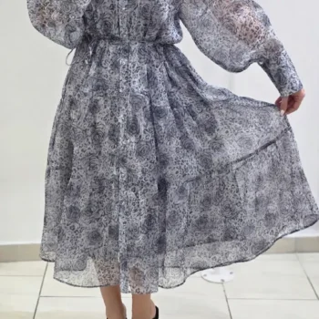 μίντι φόρεμα μακρυμάνικο σεμιζιέ φλοράλ