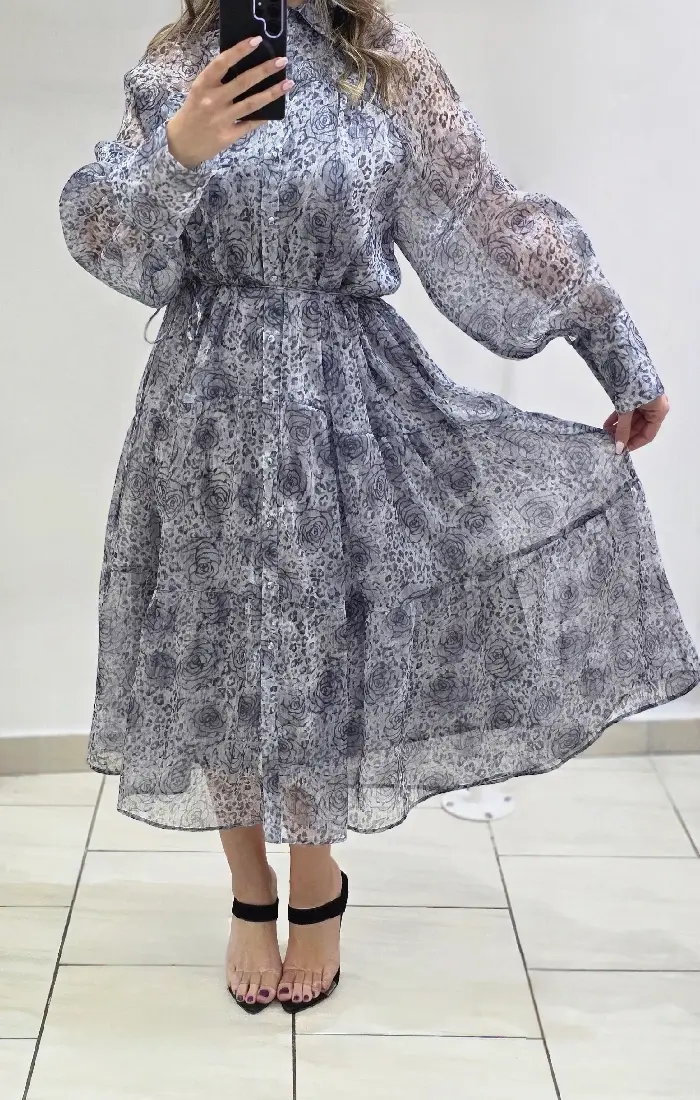 μίντι φόρεμα μακρυμάνικο σεμιζιέ φλοράλ