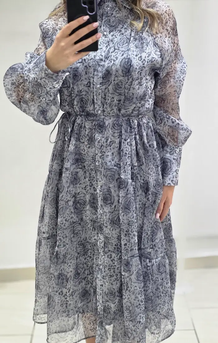 μίντι φόρεμα μακρυμάνικο σεμιζιέ φλοράλ