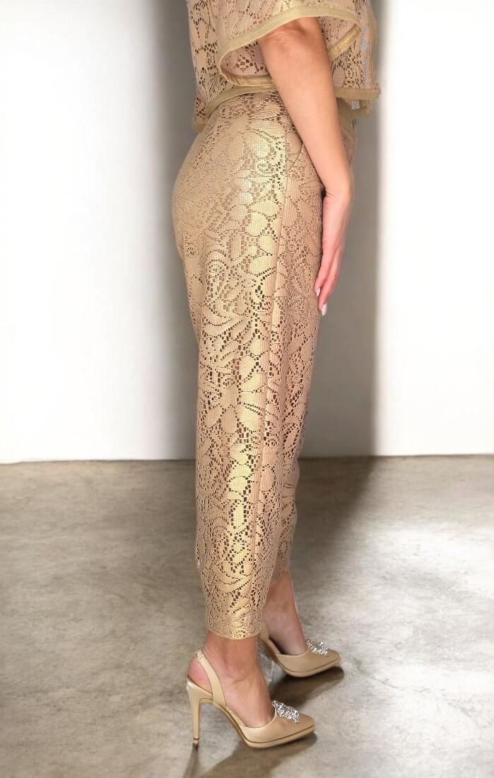 παντελόνι δαντέλα χρυσό γυναικείο we coss