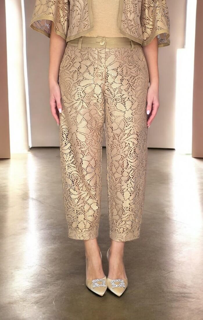 παντελόνι δαντέλα χρυσό γυναικείο we coss