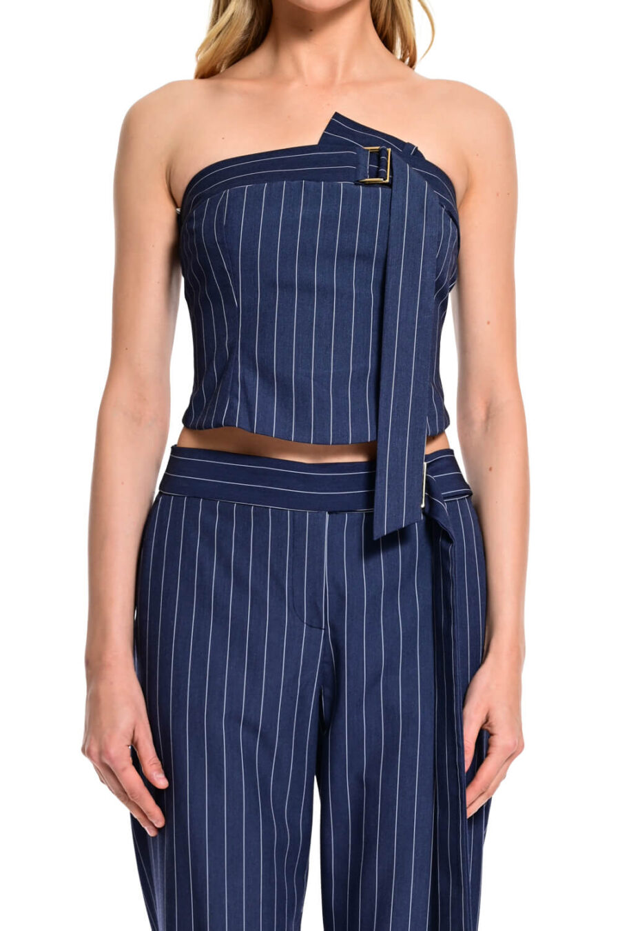 ριγέ τοπ στράπλες με διακοσμητική ζώνη we coss