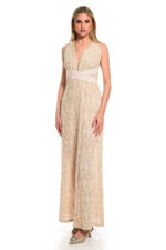 χρυσό φόρεμα για γάμο βάπτιση μάξι με έξω πλάτη we coss