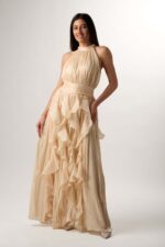 Φόρεμα με βολάν για γάμο βάπτιση μάξι αέρινο ιβουάρ