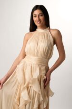 Φόρεμα με βολάν για γάμο βάπτιση μάξι αέρινο ιβουάρ