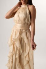 Φόρεμα με βολάν για γάμο βάπτιση μάξι αέρινο ιβουάρ