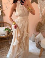 Φόρεμα Με Βολάν Για Γάμο Βάπτιση Μάξι Αέρινο Ιβουάρ