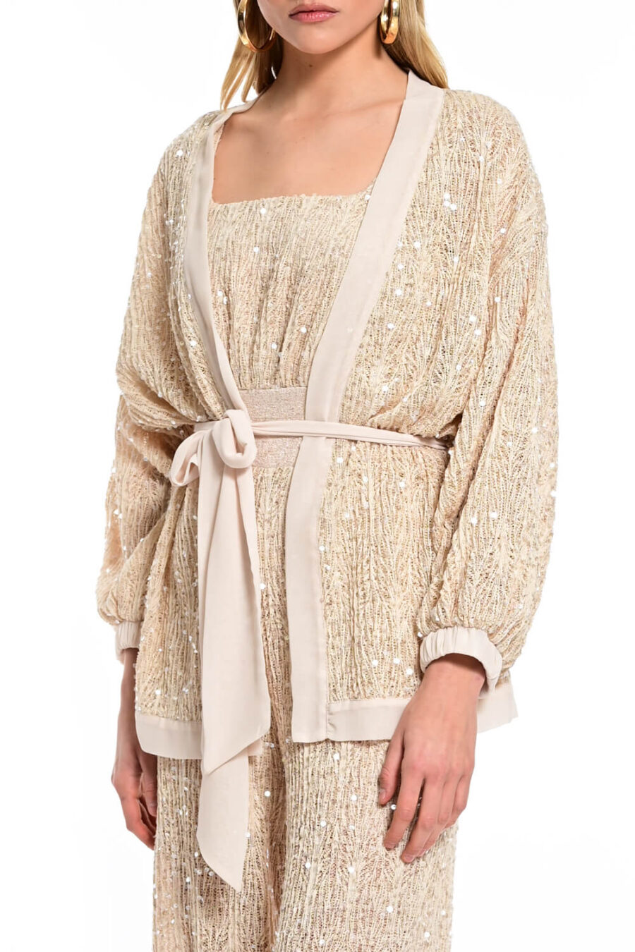 κιμονό για γάμο βάπτιση χρυσό με παγιέτες και ζώνη στη μέση