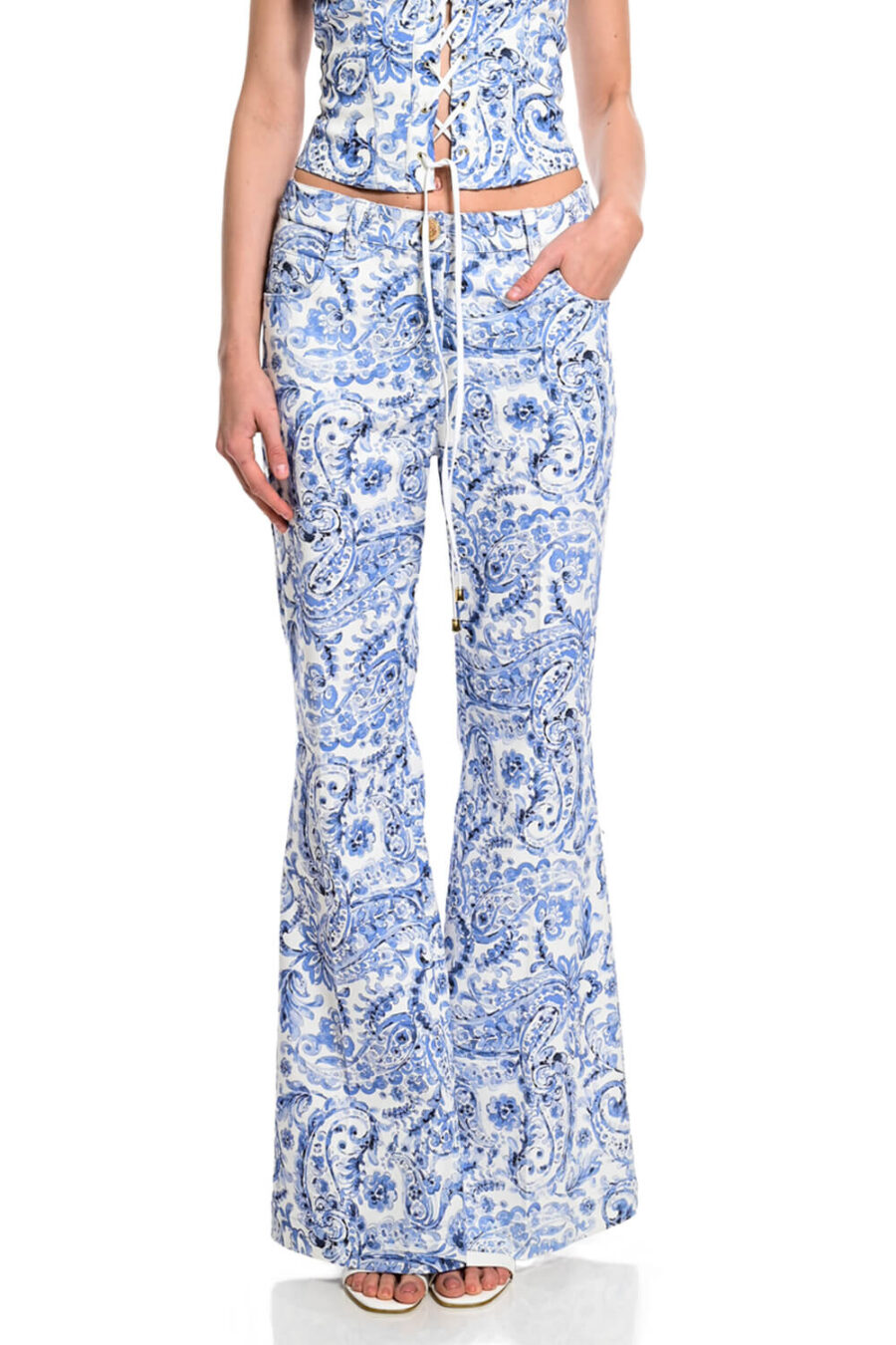 πέισλι πριντ ψηλόμεσο γυναικείο παντελόνι καμπάνα we coss