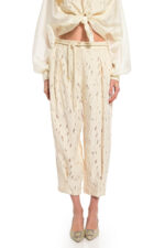 we coss παντελόνι εκρού ανάγλυφο με λάστιχο στη μέση