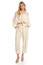 we coss παντελόνι εκρού ανάγλυφο με λάστιχο στη μέση