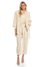 we coss παντελόνι εκρού ανάγλυφο με λάστιχο στη μέση