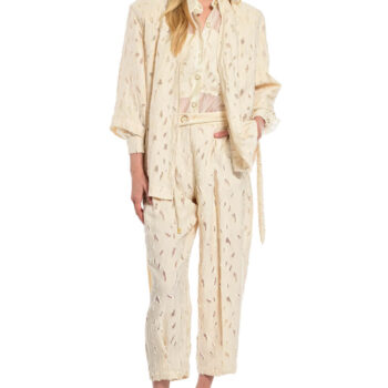 we coss παντελόνι εκρού ανάγλυφο με λάστιχο στη μέση