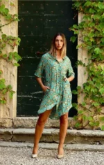 σεμιζιέ φόρεμα μέχρι το γόνατο πράσινο με κοντό μανίκι