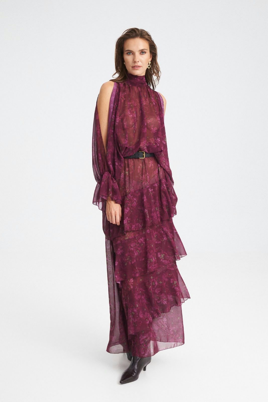 boho-fousta-bornto-maxi-aerini-me-volan μπόχο φούστα μπορντό μάξι αέρινη με βολάν